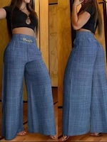 Pantalones de pierna ancha de cintura alta para mujer, Pantalón liso, holgado, elegante, corte de bota con cadena de Metal, oficina, vacaciones, Verano
