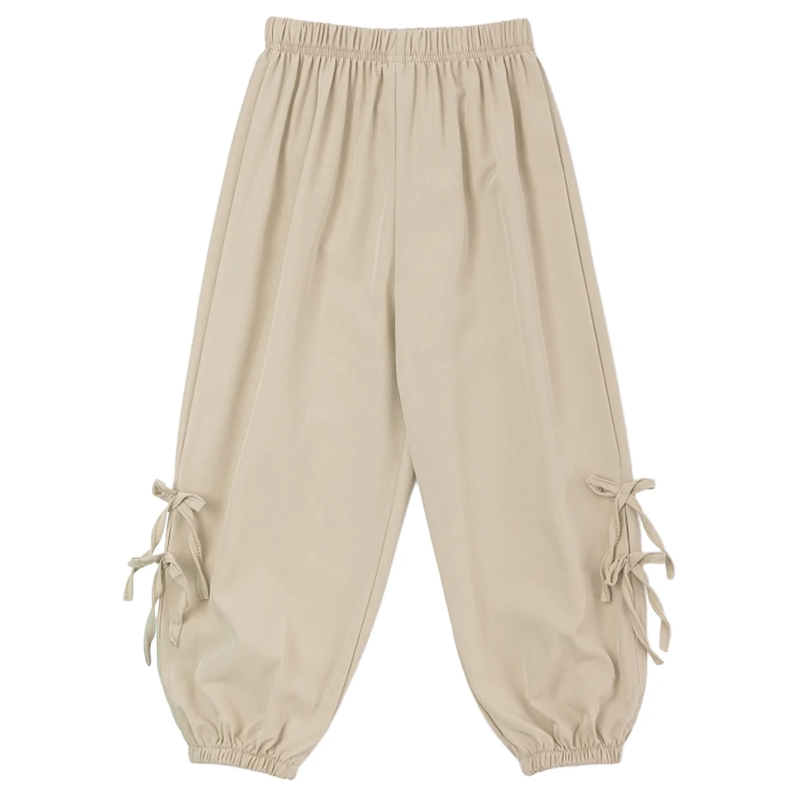 Kids Girls Pants Casual Trousers Cute Bowknots Soft Loose Elastic Waistband Solid Color Pants for Picnic Vacation Travel Beach