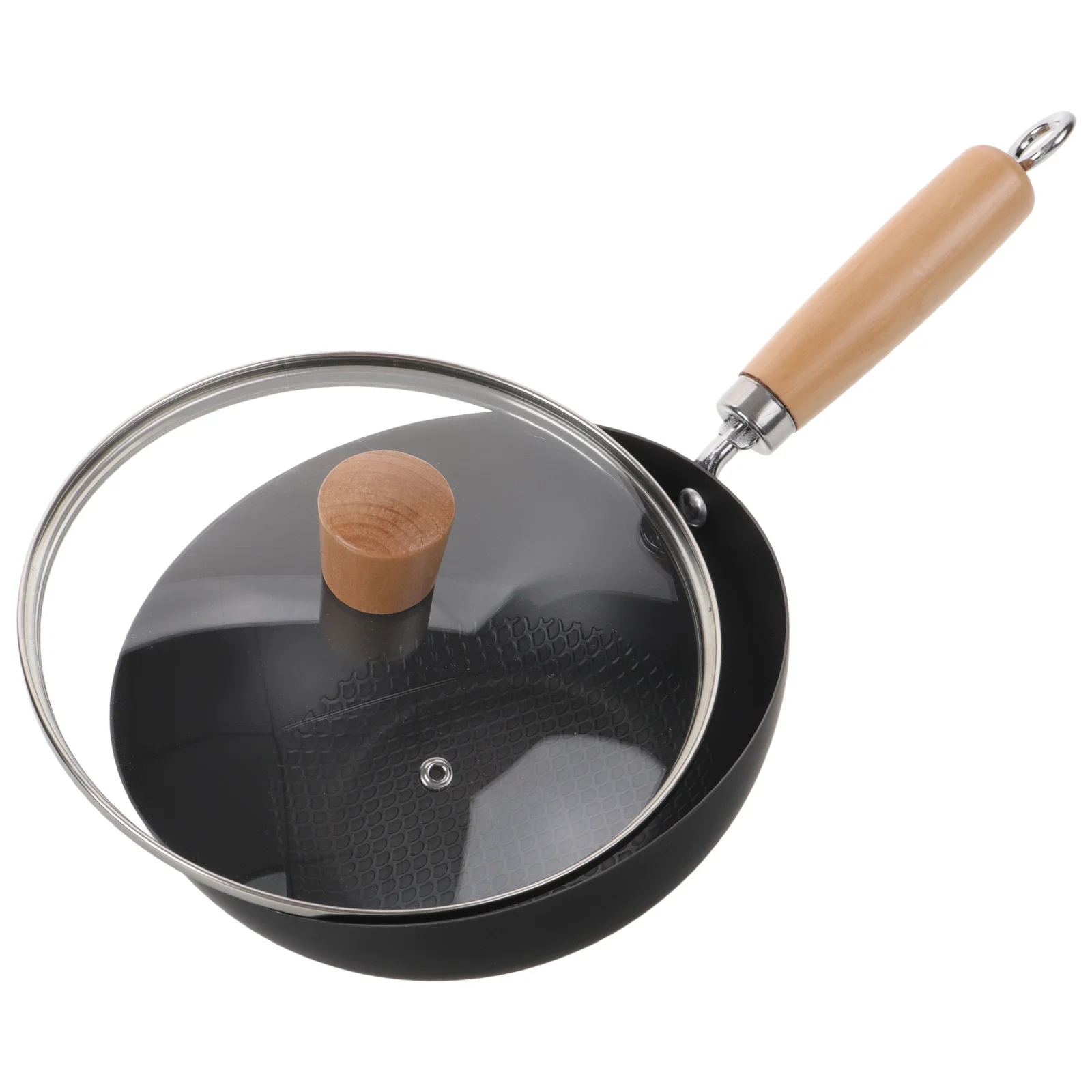 

Cast Iron Wok Pan with Lid Small Traditional Chinese Nonstick Stir Fry Cooking Wok Wood Handle Gas Stove Electric
