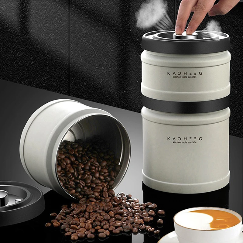 

304 Stainless Steel Coffee Canister Vacuum Sealed Lock Lid, Airtight Food Storage Organizer for Beans Spices Pantry Kitchen