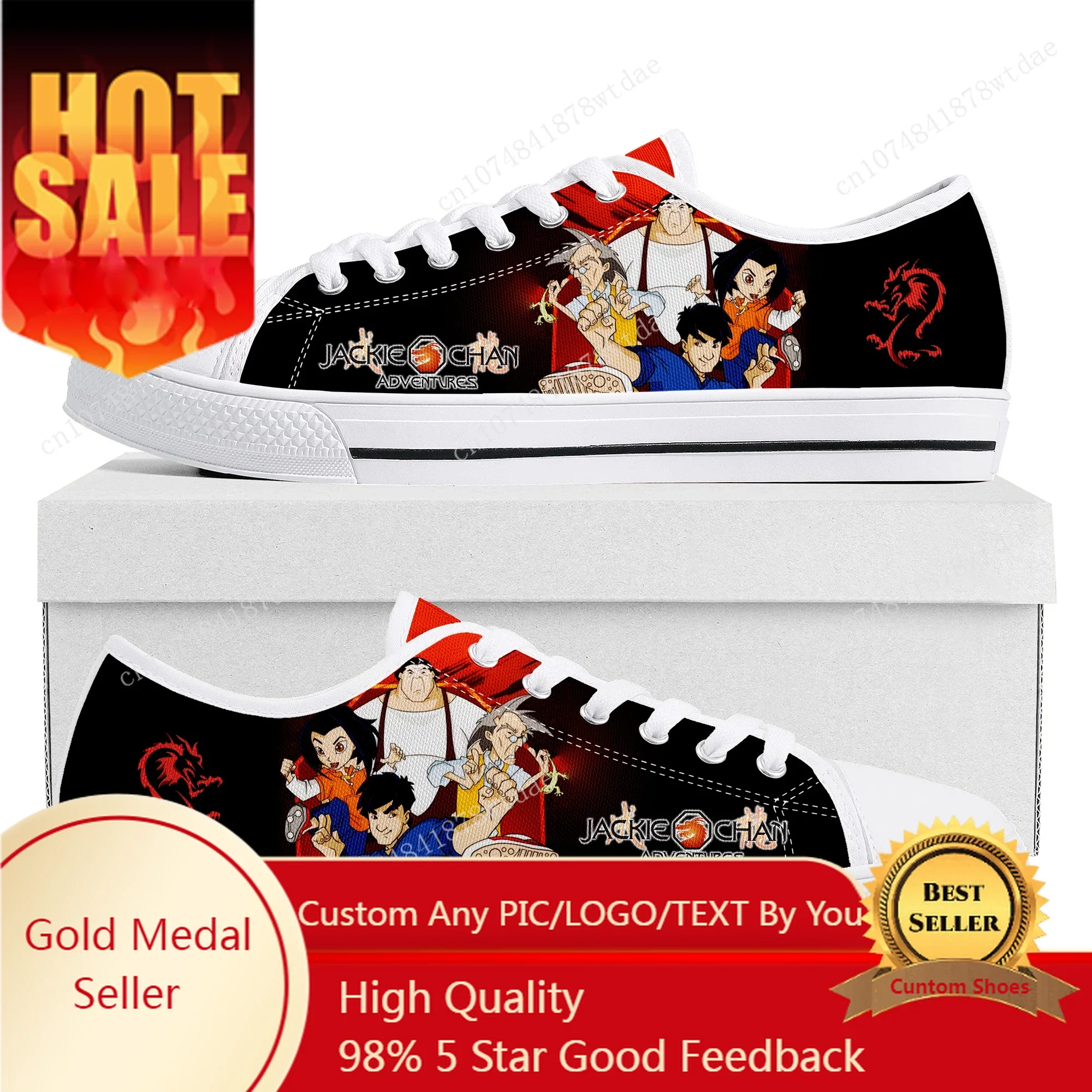 

Jackie Chan Adventures Low Top Sneakers Womens Mens Teenager High Quality Canvas Sneaker Couple Comics Manga Custom Made Shoes