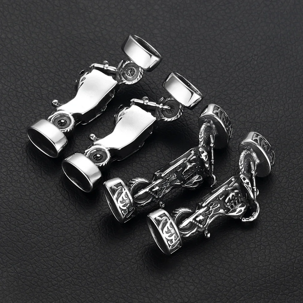 Blacken Motorcycle Connectors Hole 12*6mm Flat Leather Cord Bracelet Accessories Stainless Steel Charms DIY Men\'s Jewelry Making