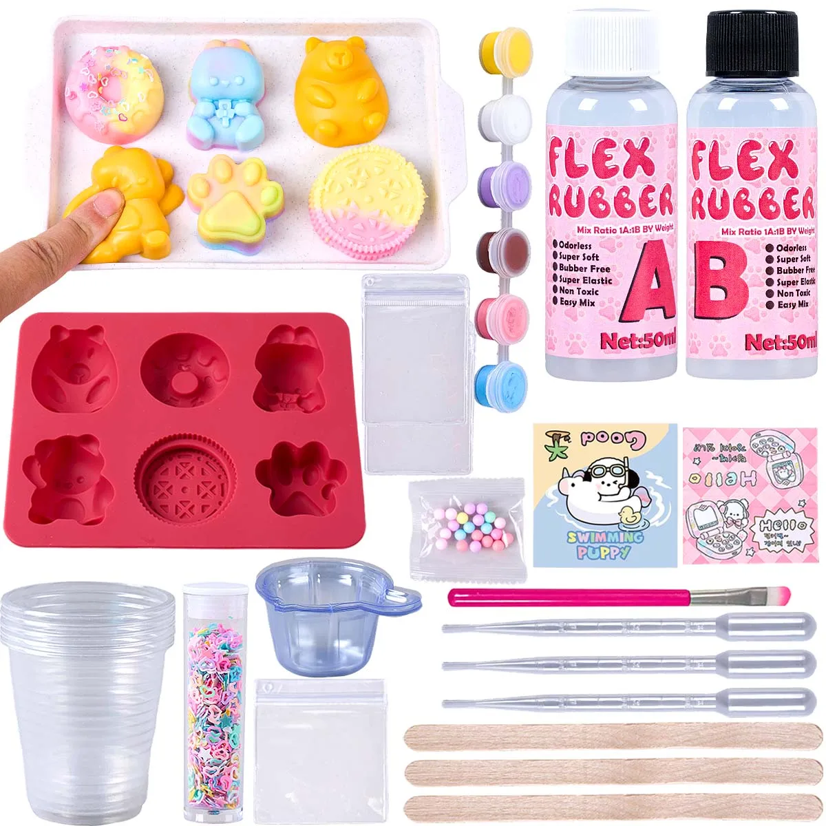 

Taba Squishy Maker Kit Flex Rubber AB Set Cat Paw Bear Donut Silicone Mold Stress Relief Squishies Craft Making for Adult Beginn