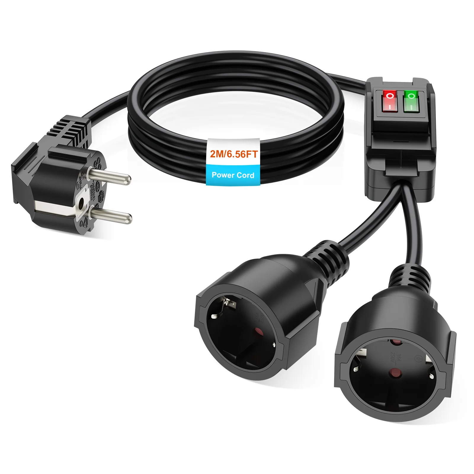 

Eu plug 40cm/2m extension cord dual socket 4000W 16A 250V dual control switch suitable for home/office/outdoor black