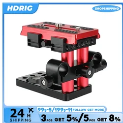 HDRIG Quick Release Manfrotto Base Plate Mount With Adjustable 15mm Rail Block For Manfrotto Standard Accessory (Red)