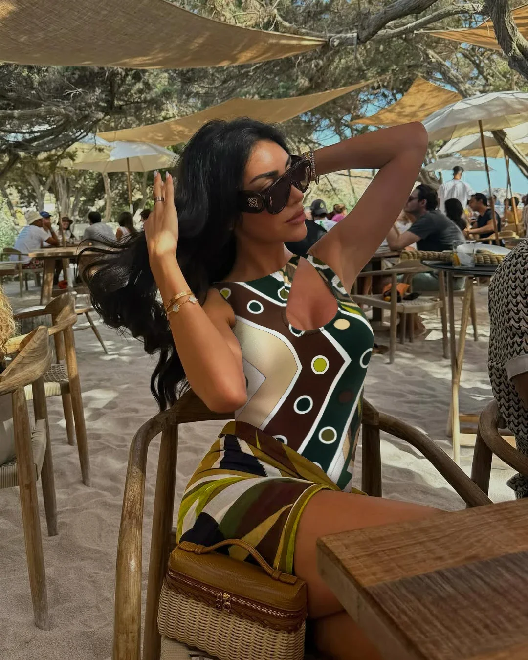 2025 New Luxury Design Women's Hollow Out One-piece Swimsuits And Skirt Geometry Print Sexy Bikini Fashion Beach Bathing Suit