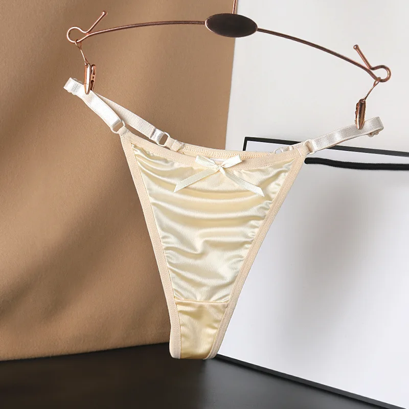 

Fashion Sexy Women's G-Strings Adjustable Thin Strap with Bow, Satin Cotton Crotch Plus Size T-Back Underwear