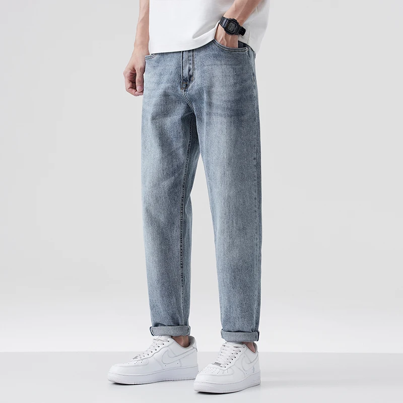 

Весна/лето 202, новые облегающие мужские эластичные джинсы, модные и удобные деловые повседневные брюки с прямыми штанинами, брендовые мужские брюки