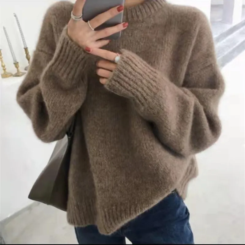 Maglione di cashmere pesante di fascia alta donna girocollo 2022 autunno/inverno tubo dritto vento pigro pullover spesso di grandi dimensioni