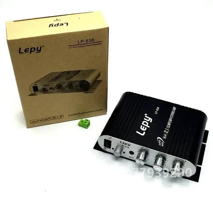 Lepy-LP-838 Mini amplificateur de puissance de voiture numérique Hi-Fi, 12V, 3A, câble d'alimentation audio, 2,1 CH, caisson de basses numérique, lecteur audio Bass