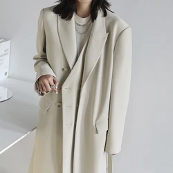 Windbreaker Women Double Placket Loose Long Blazer Female Spring Fall Fashion English Straight Coat 2022 New Retro Trench Coat