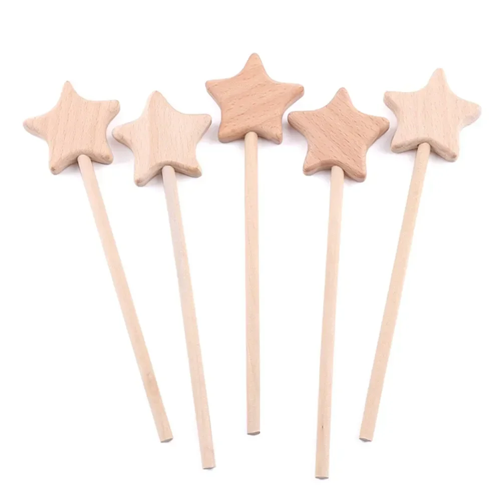 1pcs Wood Toy Beech Magic Wand Moon DIY Star Rod Rodent Play Gym Wooden Bell Kids Toys Baby Rattles For Children's Gift Hot Sale