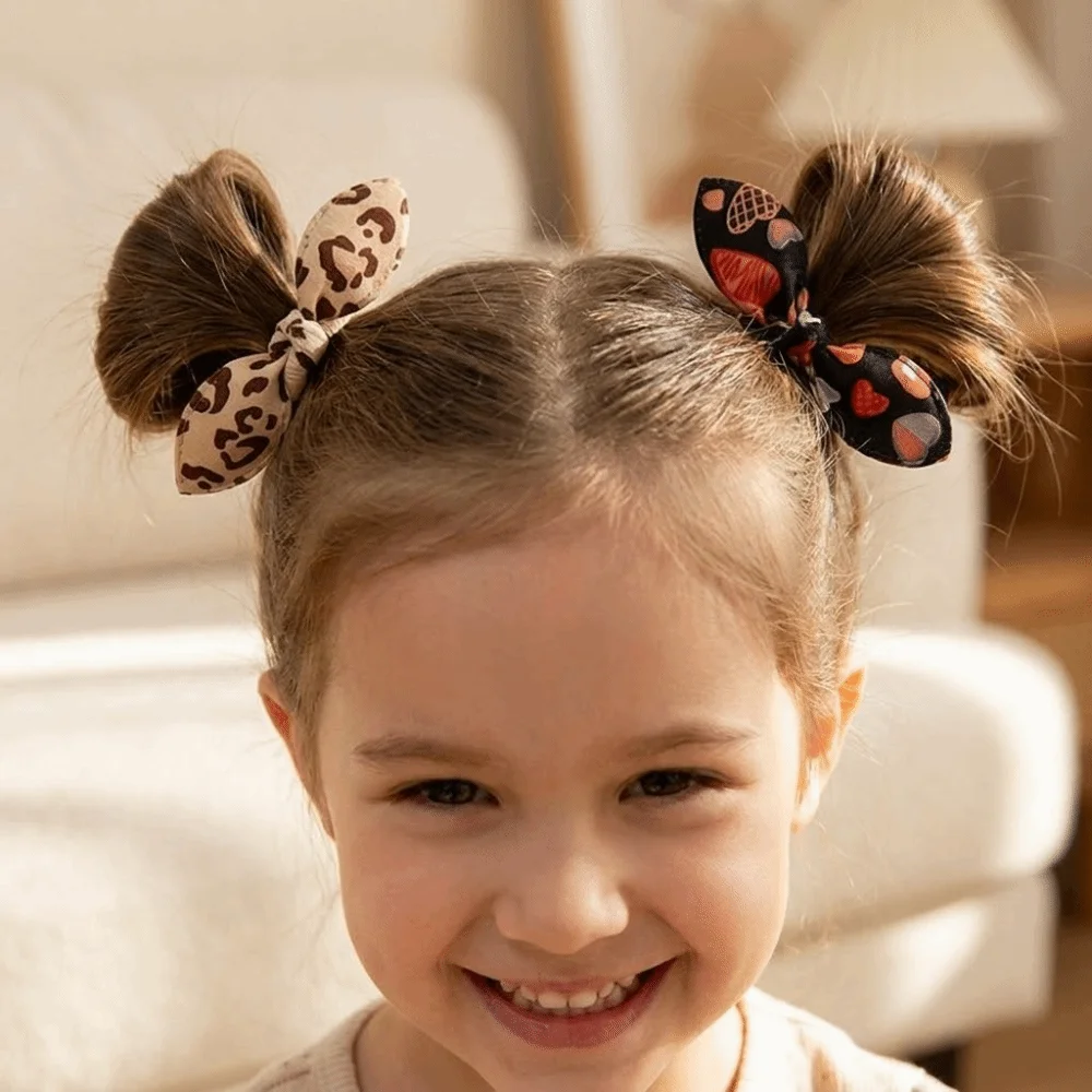130Pcs Mixed Neutral Brown Hair Ties Set Leopard Print Cute Bowknot Rubber Band Sweet Elastic Ponytail Holders