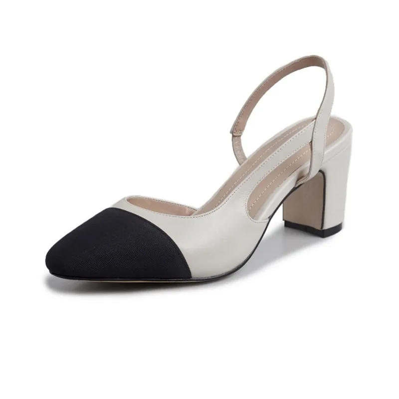Big Size 45 Women Slingbacks Shoes High Heels Thick High Heel Leather Mixed Colors Pumps Ladies image 3