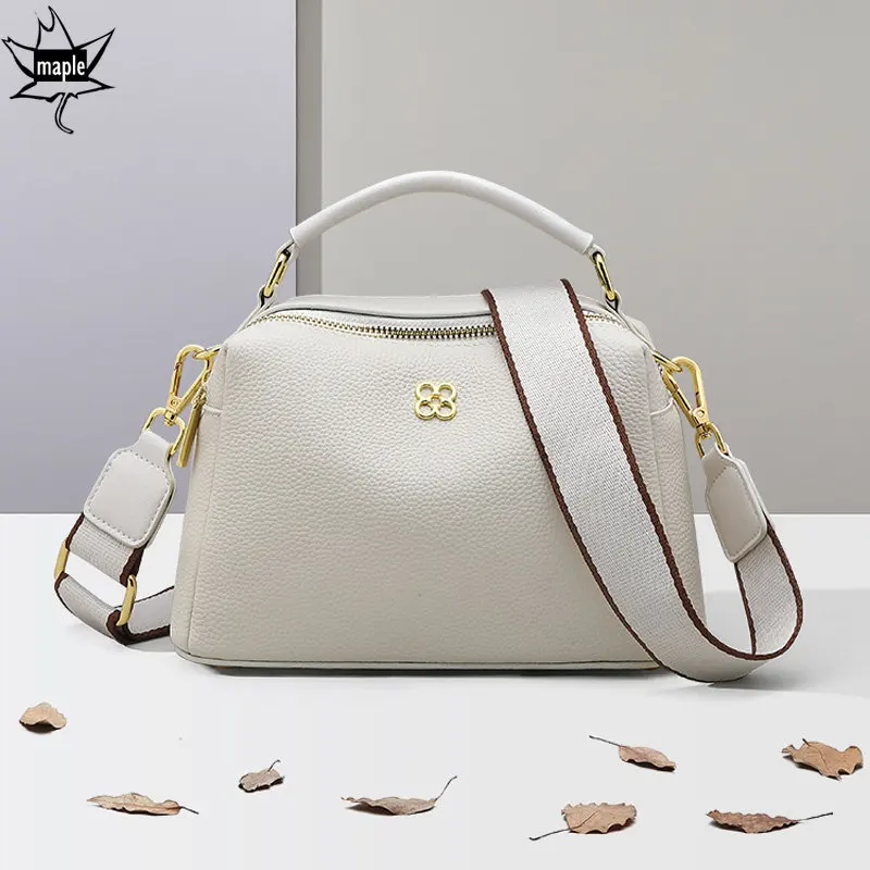 Borse a tracolla in vera pelle di mucca di design di marca elegante borsa a tracolla con patta di colore Beige di moda femminile Crossbody in pelle