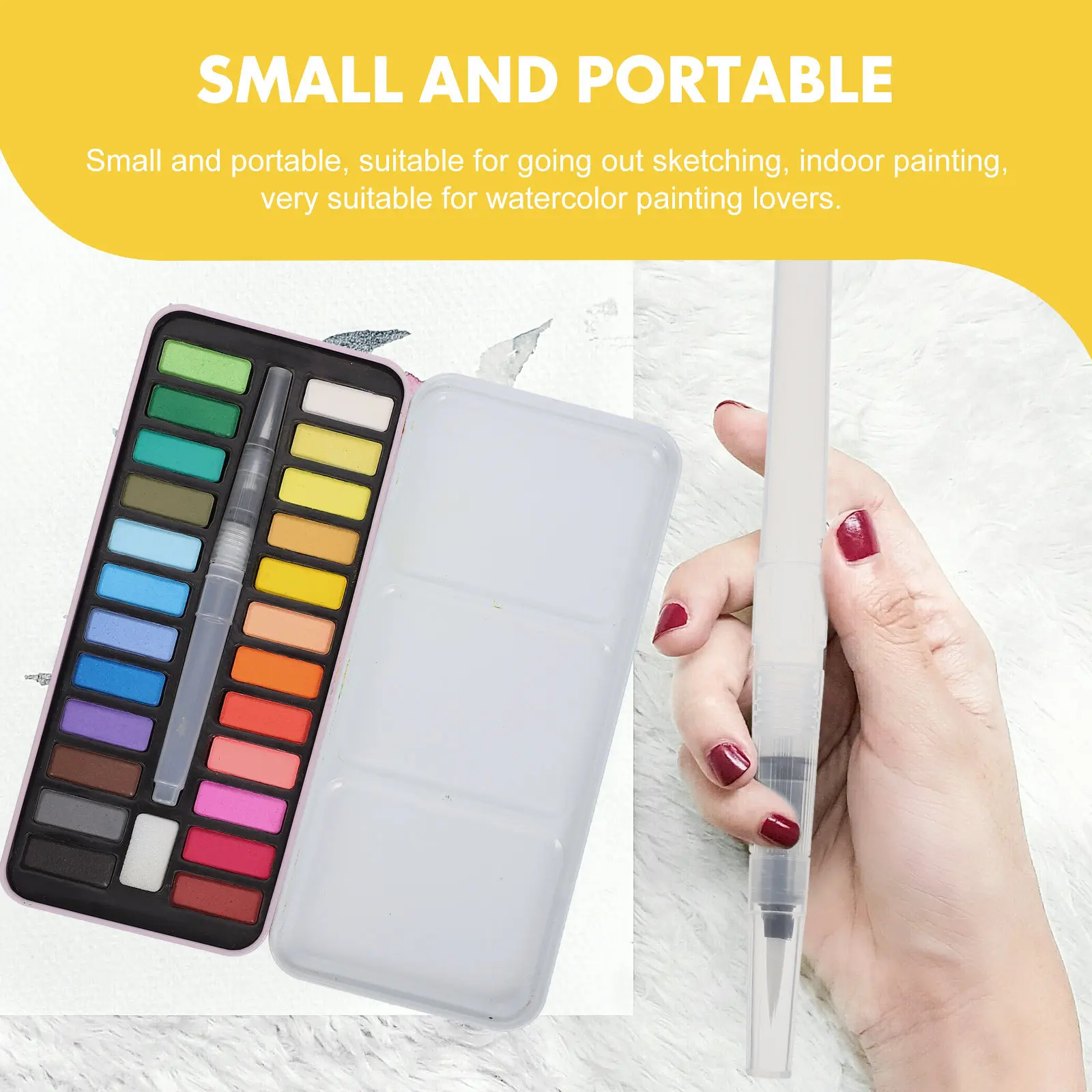 1Set Solid Watercolor Pigment Kit Portable Multi-Function Watercolor Set Quick Dry Bright Colors Travel Drawing Paint Supply
