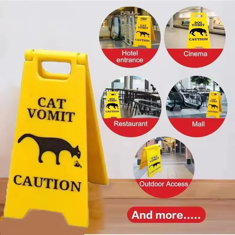 

New Cat Vomit Sign Bright Yellow Gift Warning Sign Yard Signs Cat Dog Vomit Signs Funny Black Cat Sign for Bathroom Decor Gift