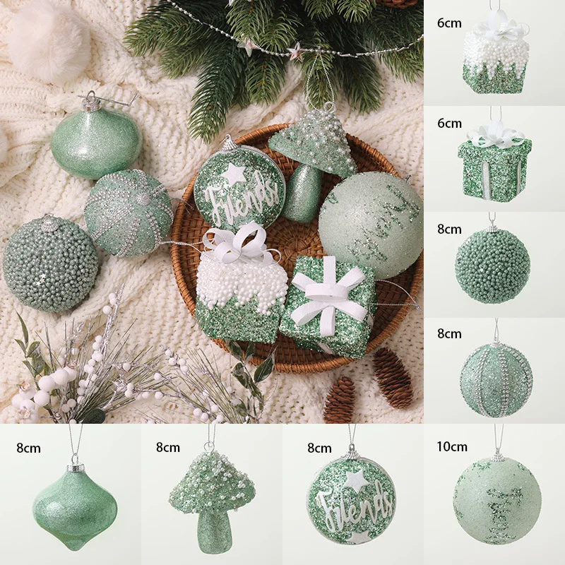 Christmas Decorations 2023 Foam Gold Powder Green Christmas Ball Gift Box Set Tree Shaped Pendant Window Scene Layout  Props