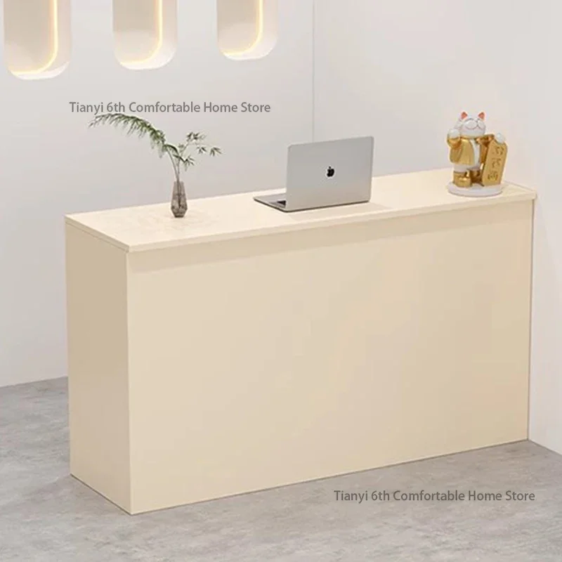 

Wooden Shop Counter Reception Desks Cash Register Modern Business Reception Desks Cream Style Office Furniture Meja Kasir LLRD