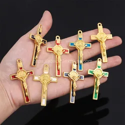 5 Pieces/Catholic Gold Plated Cross Charm Jewelry Making Supplies Christ Handmade Necklace Christ Gold Cross Accessories