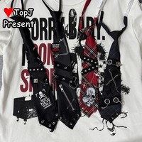 Harajuku Men Women Gothic Subculture punk Y2K girl Personalized JK Tie versatile skull rivet Lazy zipper chain Accessories