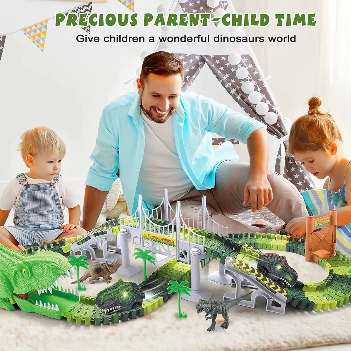 

Dinosaur Toys - Create A Dino World with Flexible Race Track, Birthday Gift for Kids Ages 3+, Toys for 3 4 5 6 7 8Year Old Boys