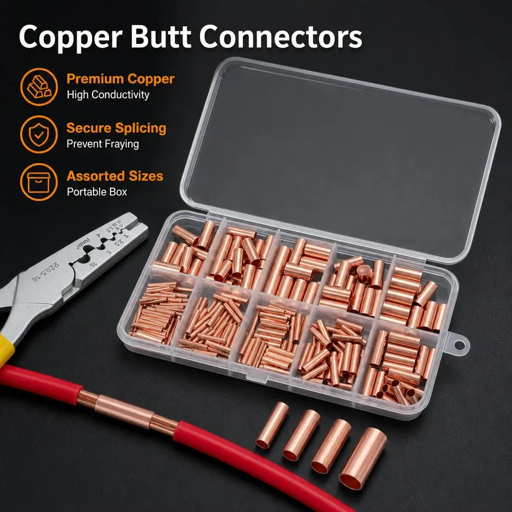 250pcs Wire Ferrules Kit Copper Crimp Connector Copper Connection Tube Terminal Connect and Protect The Connection