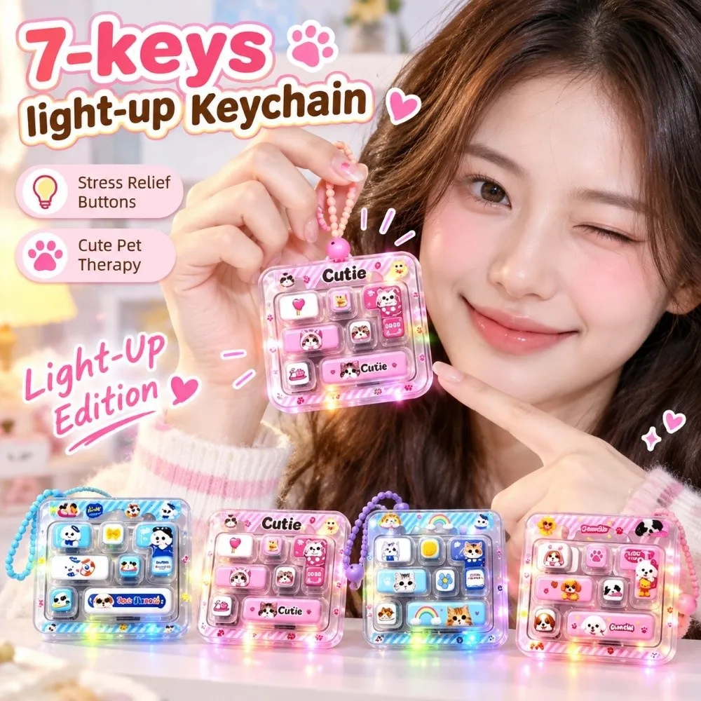 7-Key Decompression Button Transparent Dual-Tone Cute Design Mini Keyboard Pendant Simulation Keyboard With lights