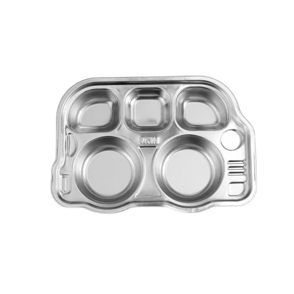 

Cute Stainless Steel Children's Dinner Plate Divided Drop-proof Snack Tray Cartoon Pattern Fruit Plate Kindergarten