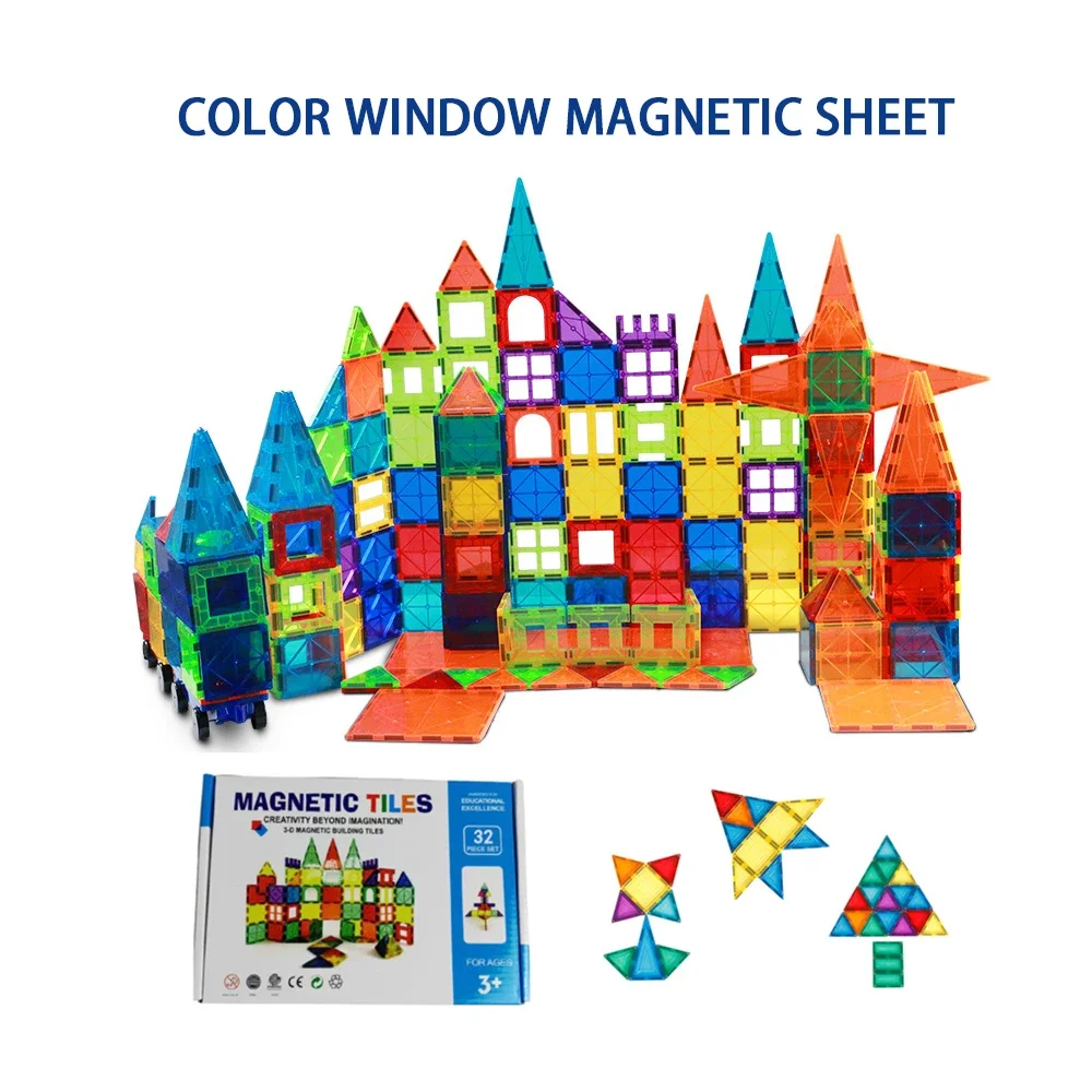 32/48/60PCS Kleur Venster Magnetische Vel Kinderen Educatief Magnetisch Speelgoed Grote Deeltjes Gemonteerd Bouwsteen gift Set DIY