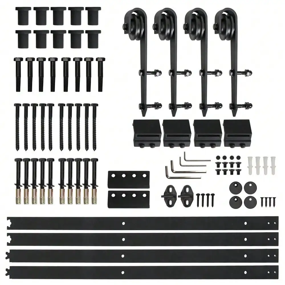 

12FT Sliding Barn Door Track Hardware Kit Double Door Hardware Roller Set