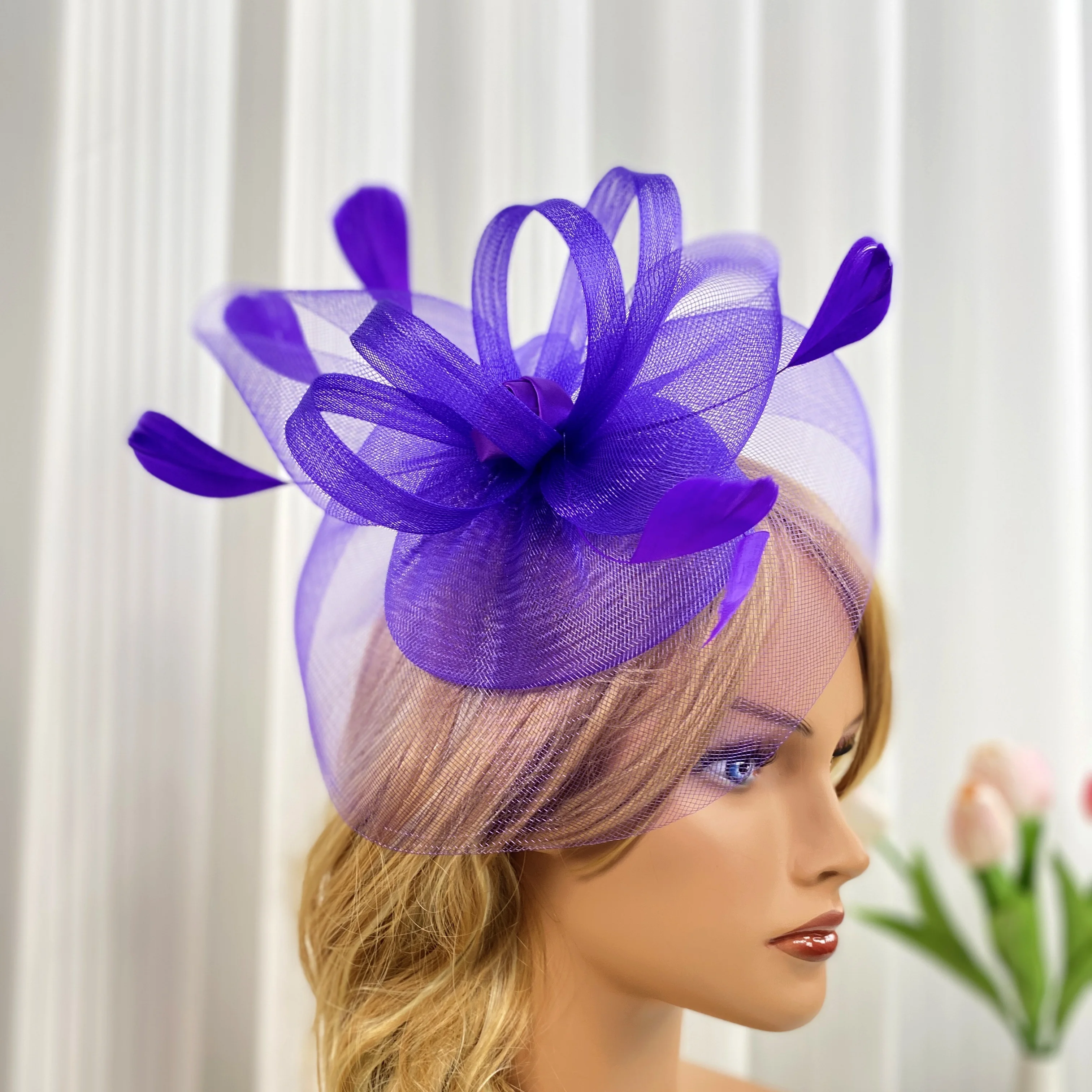 Sombreros de novia Vintage, sombrero de copa, accesorios para el cabello de malla, accesorios Vintage para sombreros pequeños, pinzas para el cabello, aros para el cabello cruzados