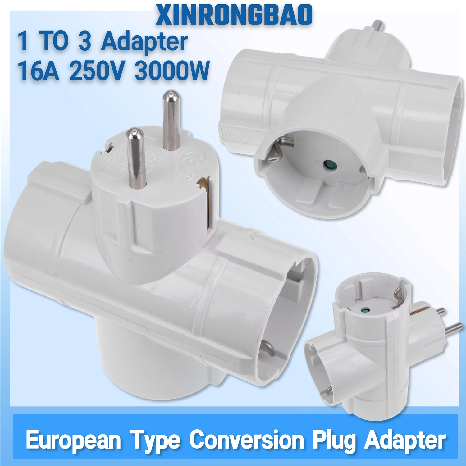 EU Plug Multiple Power Adapter Outlet European Standard 1to3 Way Multi-Plug Euro Converter Adaptor Electrical Sockets Germany16A