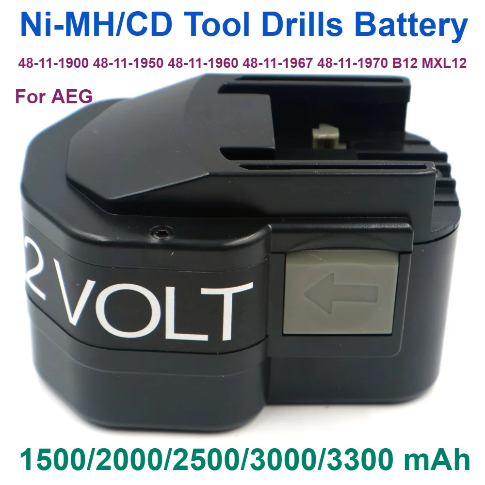 3000/3300mAh Tool Drills Battery For AEG 12V 48-11-1900 48-11-1950 48-11-1960 48-11-1967 B12 MXL12 Ni-MH/CD Tool Drills Battery