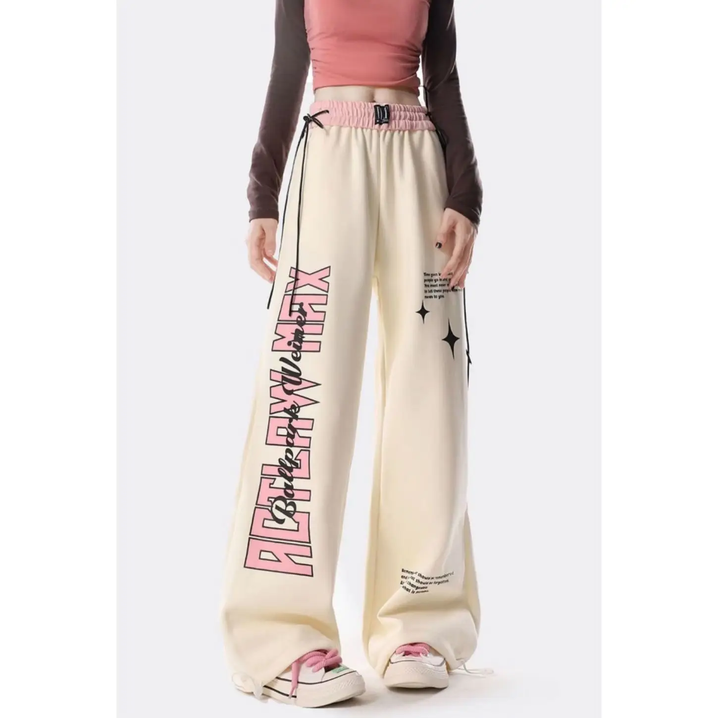 American Printed Letter Slacks Korean High Waist Pants Sweatpants Women Hip Hop Letter Oversize Jogging Sports Joker Outfits