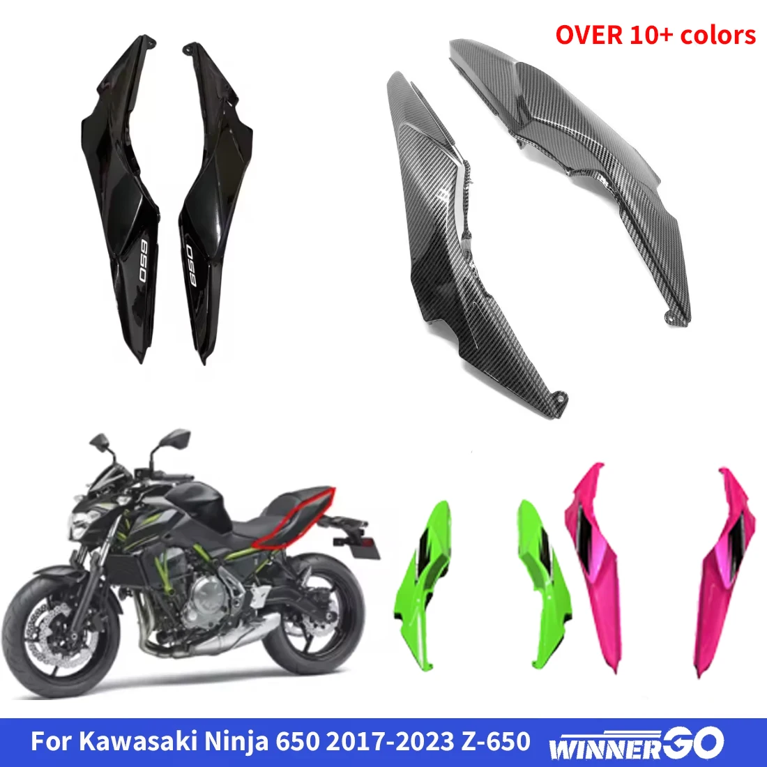 

Motorcycle Carbon Fiber LOOK Fairing Guard Parts For Kawasaki Ninja 650 2017-2023 Z-650 Rear Passenger Seat Cover Side Panel