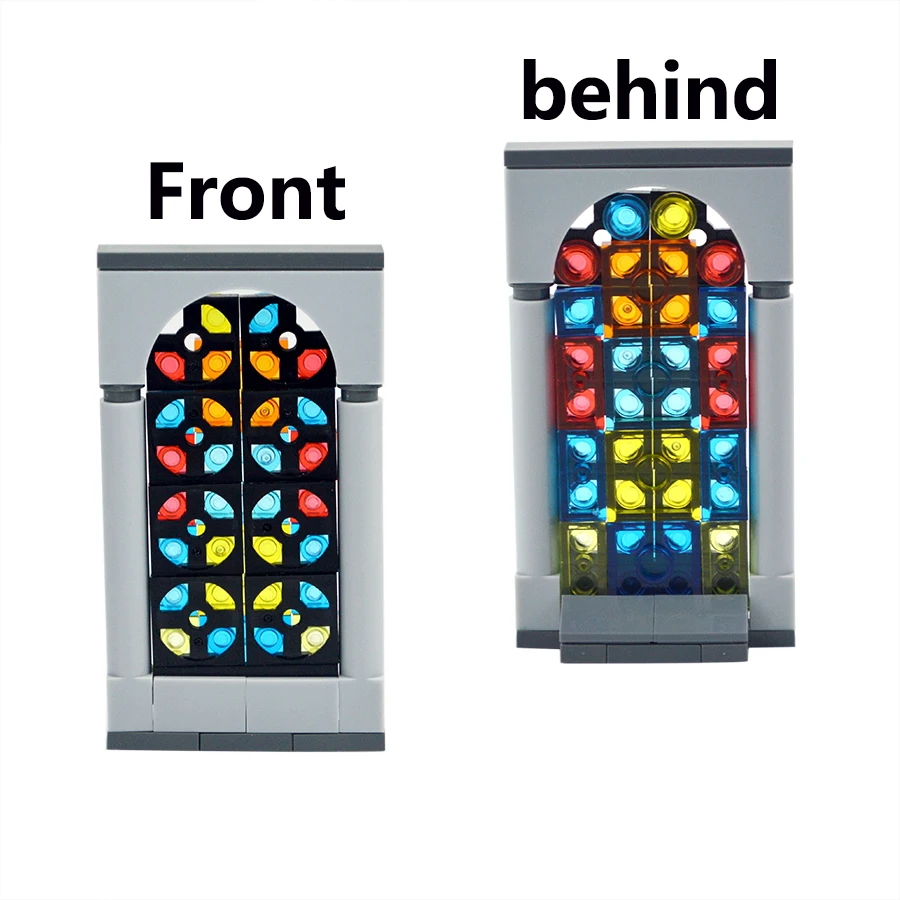 2Set MOC Glasmalerei Fenster Haus Bausteine DIY Kreative Gemalt Kirche Dekoration Gebäude Montiert Ziegel Kind Spielzeug