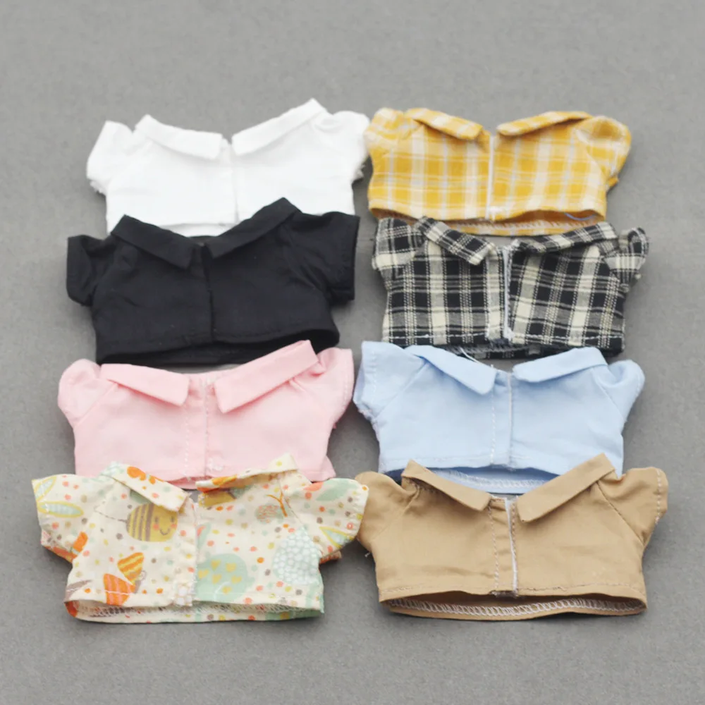 15/17cm LABUBU Gen I/II Doll Outfits: Shirt-Style Ribbed Knit Pullover & Colorful T-Shirt Set – Sitting Party Series