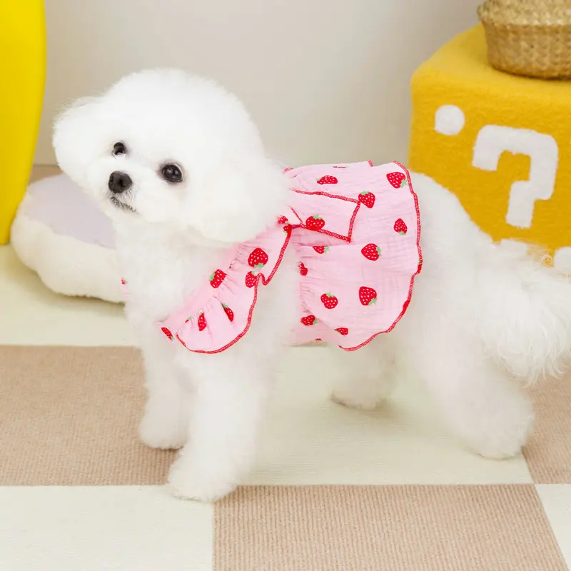 Pet Strawberry Dress Summer Dog Clothes Luxury Dog Vest Suspender Skirt Dog Cooling Shirt Bichon Chihuahua Clothing Dog Outfits