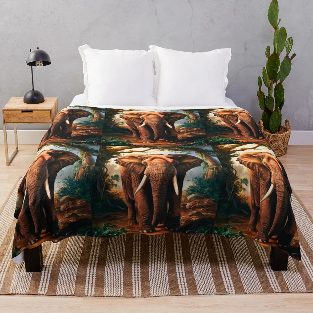 

Elephant Portrait. Elephant painting, wild elephant, vintage elephant, Rembrandt van Rijn style Throw Blanket Bed Blankets