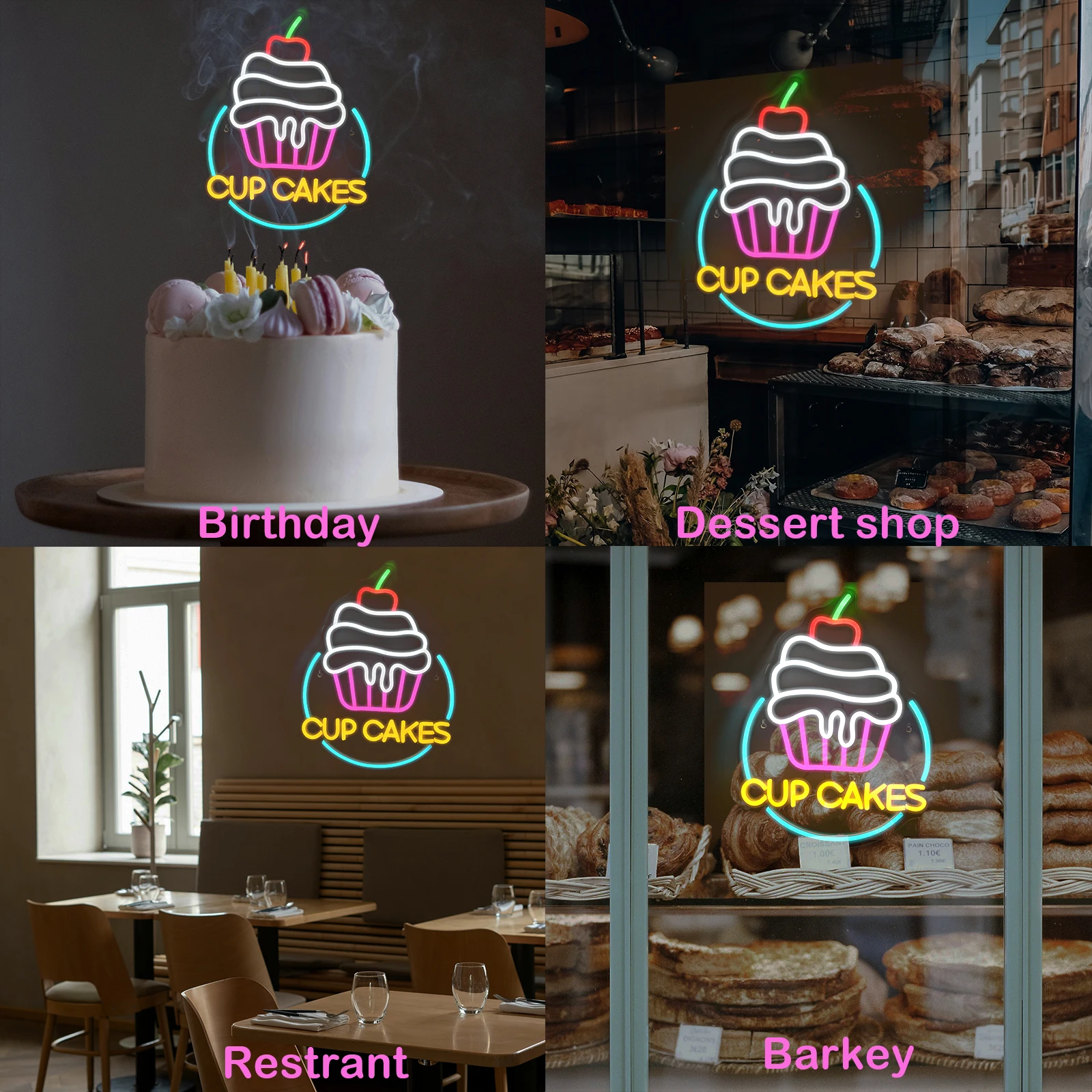 Cup Cake Neon Sign for Wall Decor Dessert LED Neon Sign for Bakery Dessert Shop Bar Cafe Kitchen Dessert Station Bedroom Decor