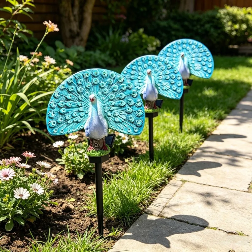 7 Color Changing Solar Peacock Light Colorful Changing Waterproof Peacock Stake Light Decorative Stake LED Figurine
