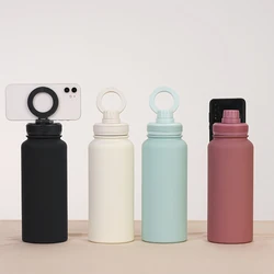 Double Vacuum Insulated Bottle Lid with Cellphone Magnetic Stand Thermal Water Cup Lid Vacuum Drinking Bottle Lid for MagSafe