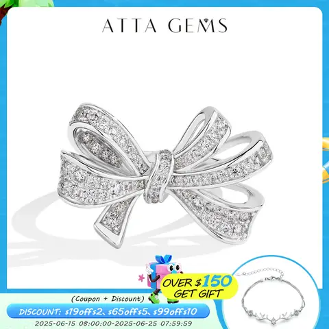ATTAGEMS 여성을위한 럭셔리 보우 매듭 Moissanite 반지 전체 D VVS1 다이아몬드 S925 실버 18K 골드 웨딩 신부 약혼 보석 새로운