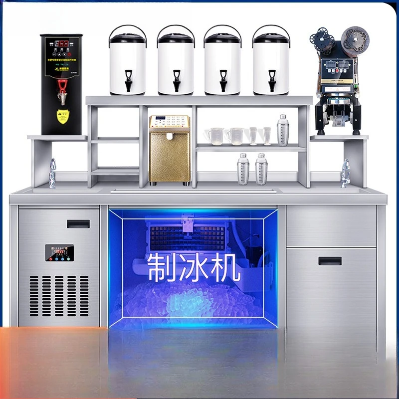 

LH milk tea equipment water bar table stainless steel workbench deployment fresh-keeping cabinet ice machine operation table