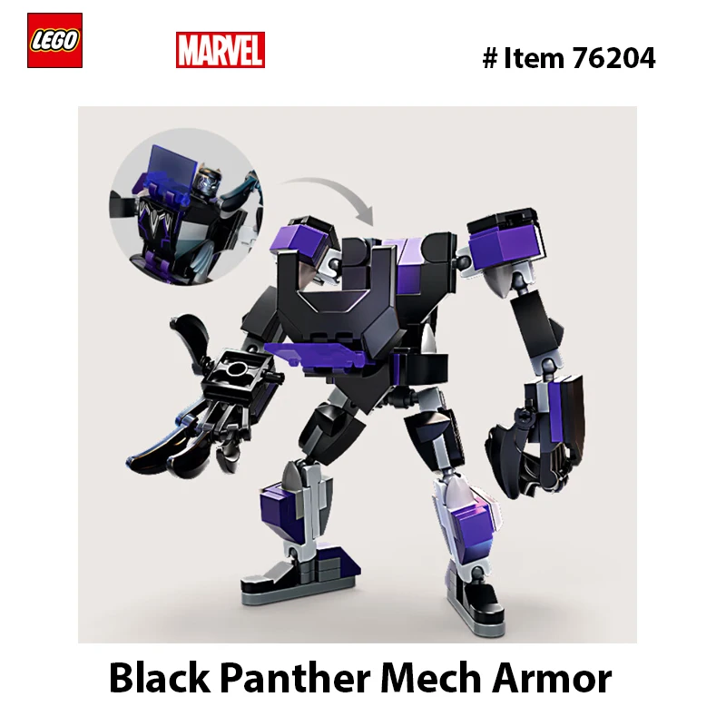 LEGO 76204 Marvel Black Panther Mech Armor Building Kit; Collectible Mech and Minifigure for Super-Hero Kids Aged 7+ (124 Pcs)