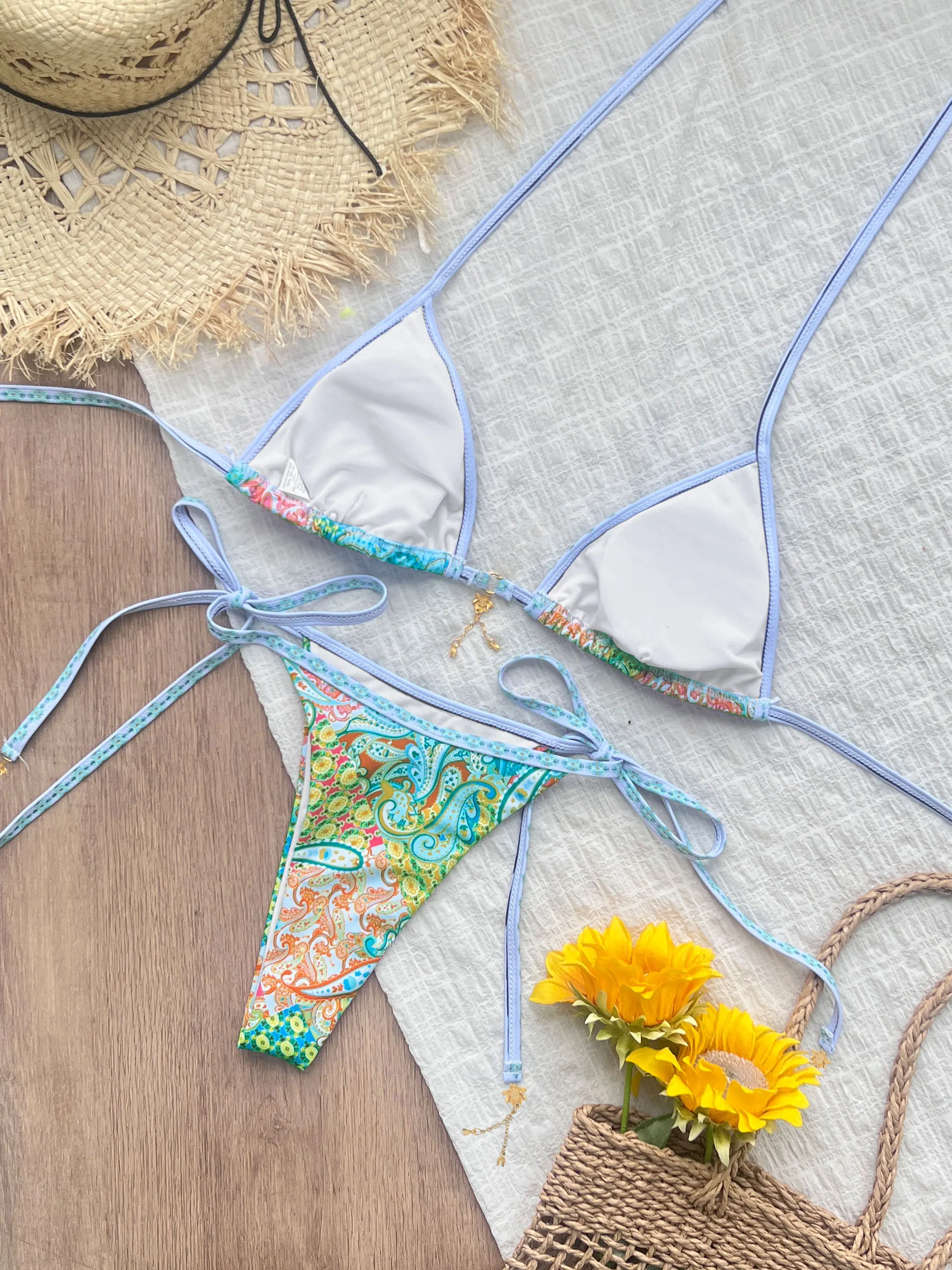 2025 Trend Trangle Stripped Micro Bikini Set Women Swimsuit Sexy Fashion Lady Biquini Swimwear Vacation Beachwear Female Clothes image 3