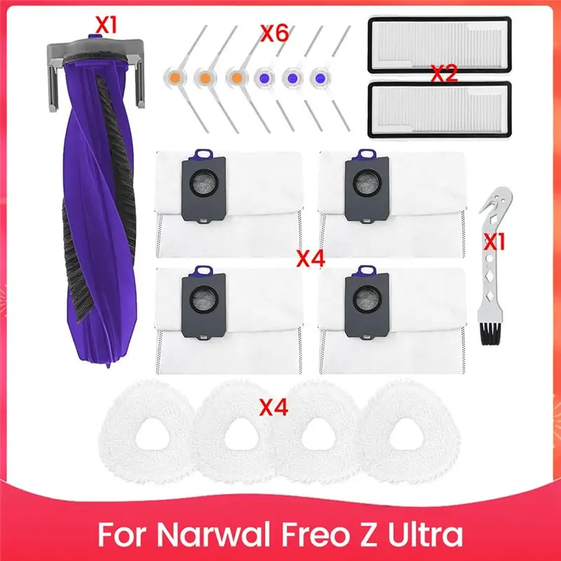 AT05-Accessories For Narwal Freo Z Ultra Robot Vacuum Replacement Parts Main Side Brush Hepa Filter Mop Cloth Dust Bags