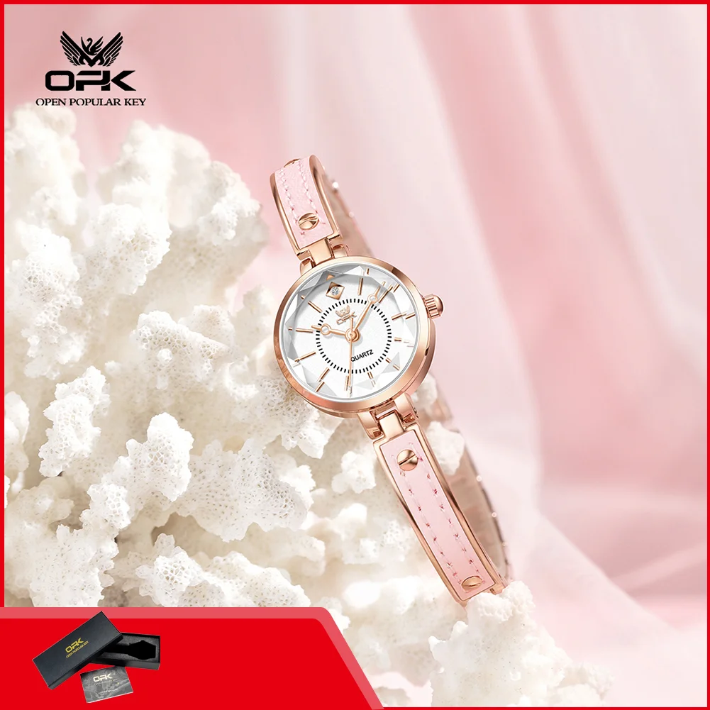 OPK 6089 Original Elegant Ladies Watch Leather Strap Waterproof High Quality Fashion Women's Quartz Wristwatch