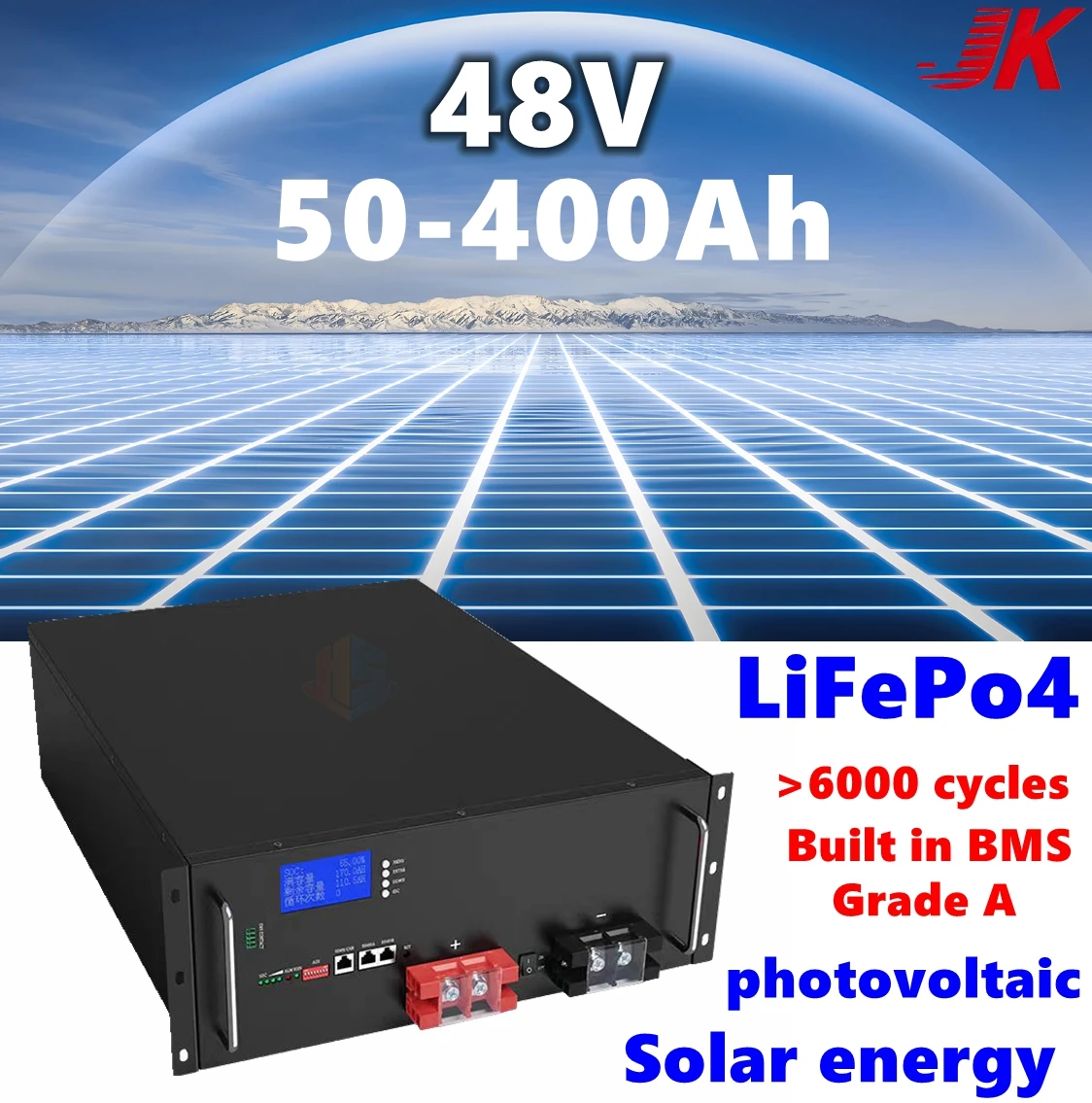 

JK LiFePo4 48V 50Ah 100Ah 150Ah 200Ah 300Ah 400Ah lithium battery for 5KW photovoltaic Solar Home energy storage，RV backup power